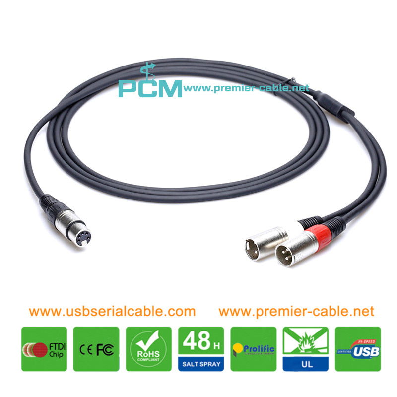 XLR 5 Pin Jack to Dual 3 Pin Plug Microphone Splitter Cable XLR 5 Pin Jack to Dual 3 Pin Plug Microphone Splitter Cable