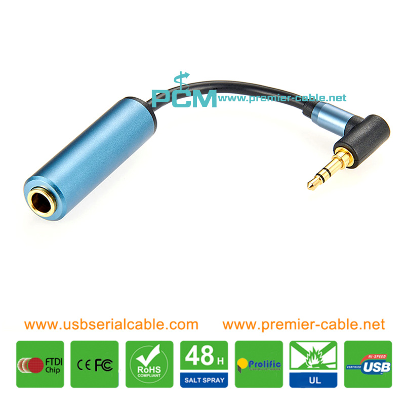 Angle 3.5 to 6.35 Plug Stereo Headphone Mic Audio Cable