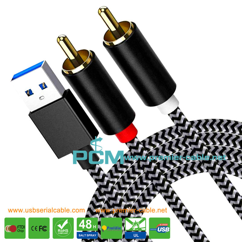 USB 3.0 to Dual RCA Audio Video TV AV Splitter Cable
