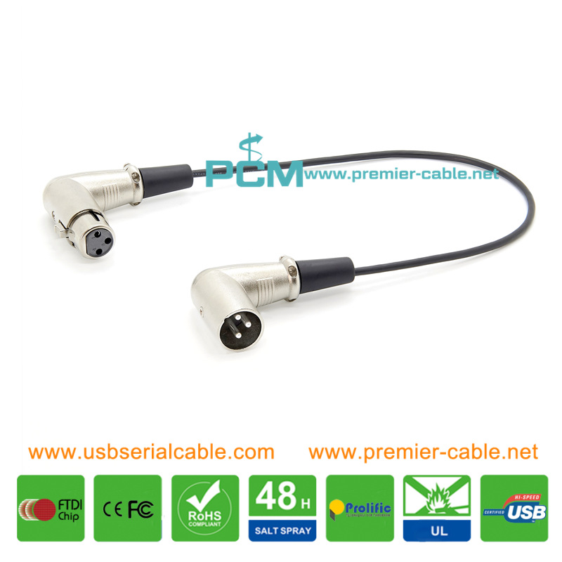 Right Angle XLR 3 Pin Male to Female Microphone Cable
