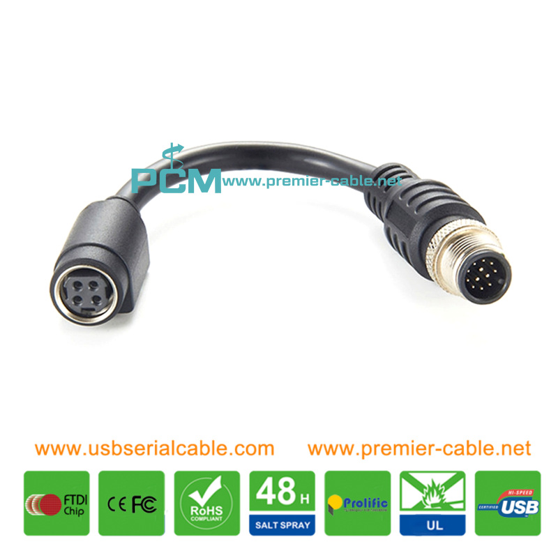 Car Reversing M12 to 4 Pin Power Din Backup Camera Cable