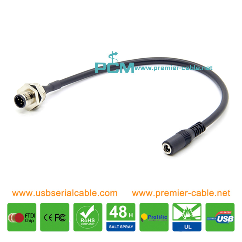 M12 5Pin Plug to DC 5.5mm Female Locking Power Cable
