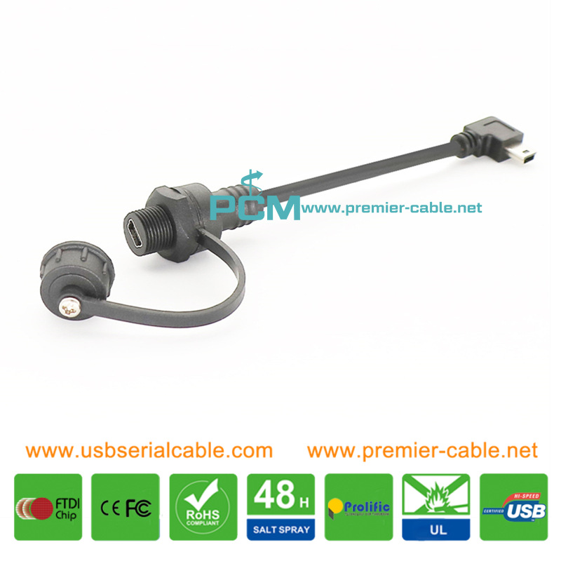 Slim Fit Angle Mini USB Waterproof Panel Cable Slim Fit Angle Mini USB Waterproof Panel Cable