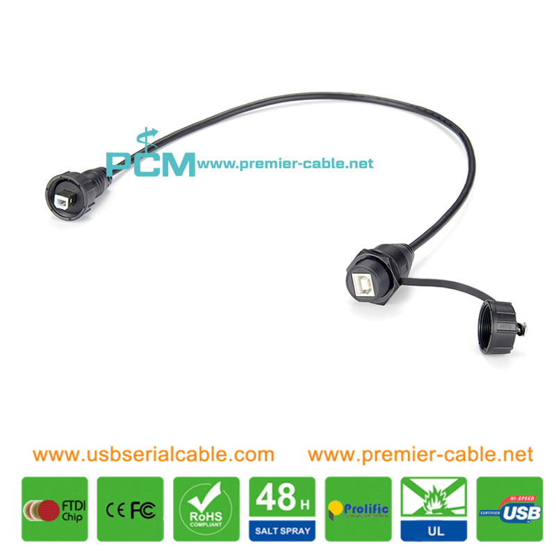 Waterproof USB Type B Screw Mating IP67 Cable with Cap