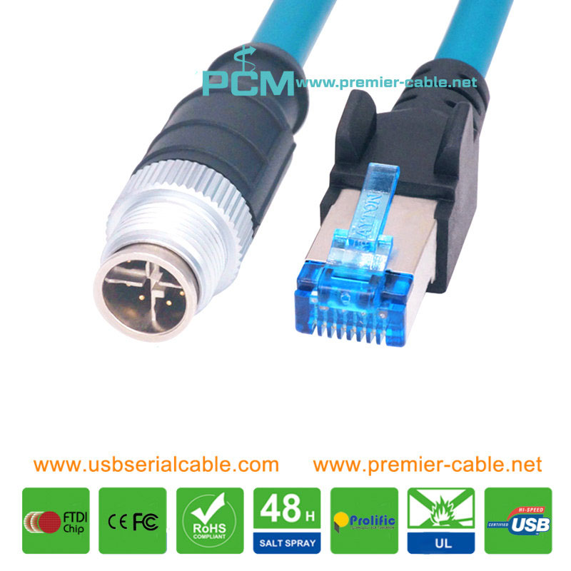 M12 8 Position to Cat5e RJ45 Shielded Cable