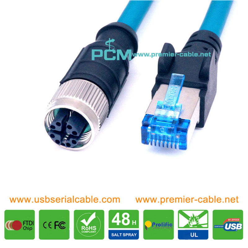 M12 8 Pole Female to RJ45 Ethernet Cable