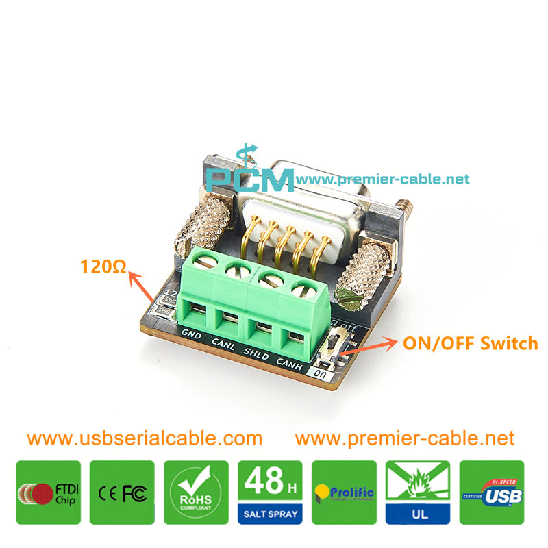 DB9 to 120 Ohm Open4 Terminal Resistor Can Bus Adapter