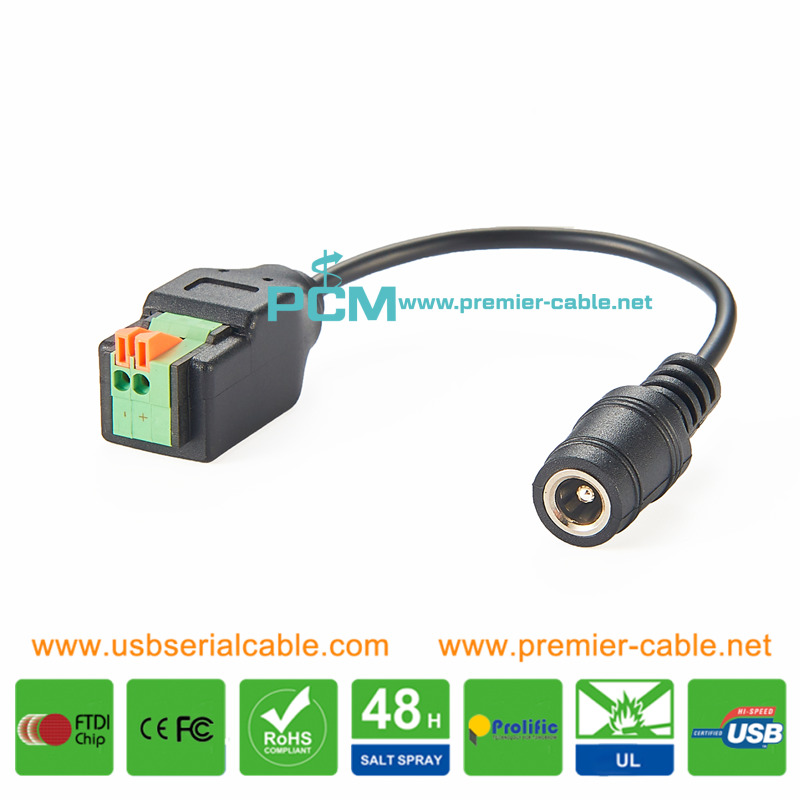 2.1mm Socket to Pluggable Terminal Block DC Power Cable