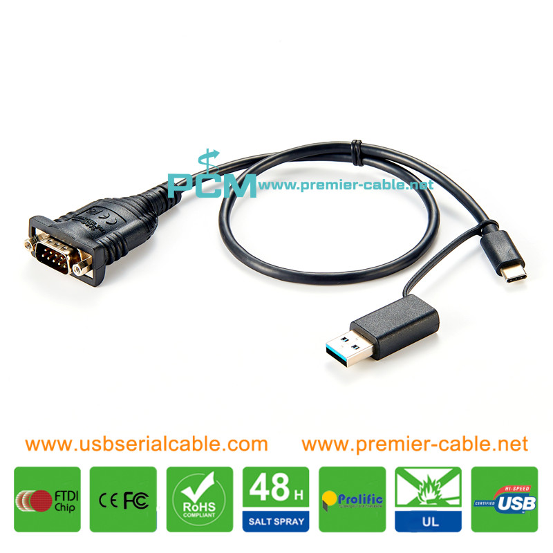 FTDI DB9 to USB-C and USB3.0 Double Head Converter Cable