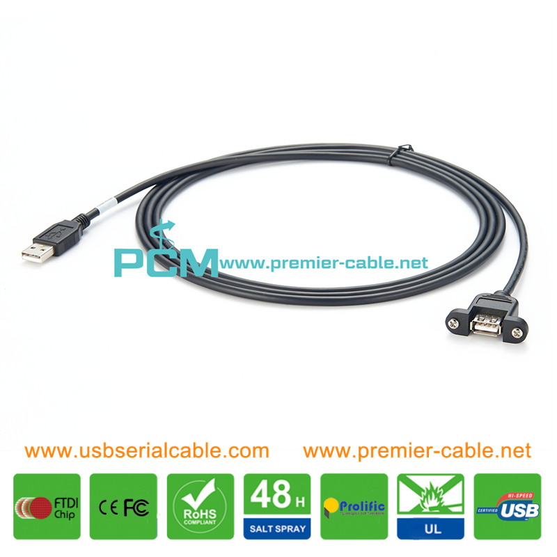 USB-A Panel Mount Extension Cable with Scew Lock