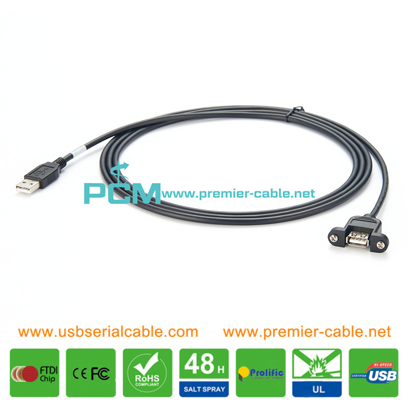 USB A Panel Mount Extension Cable with Dual M3 Scew Lock