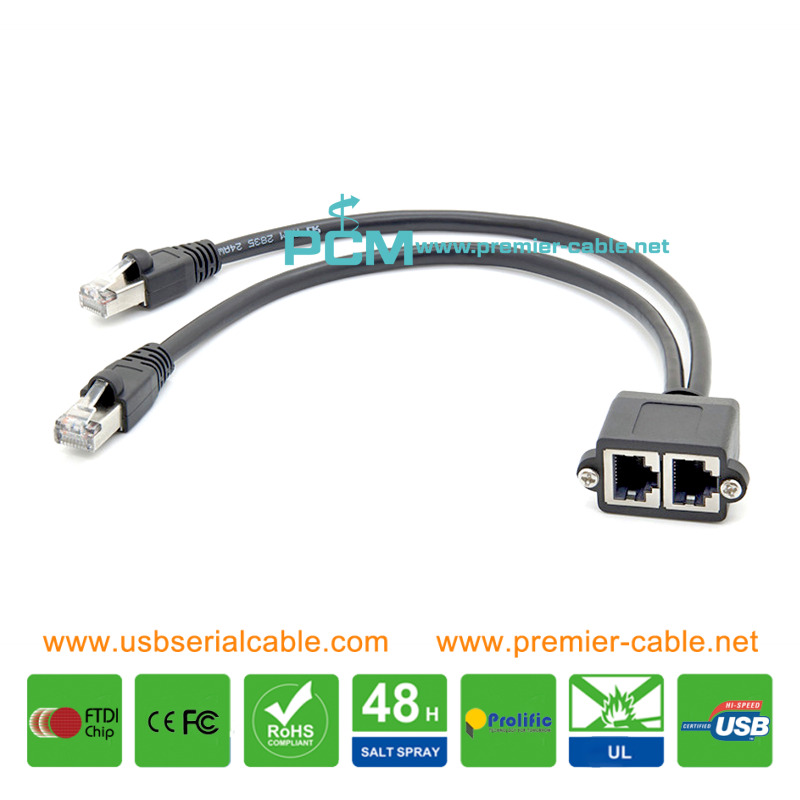 Dual RJ45 LAN Outlet Screw Panel Mount Cable