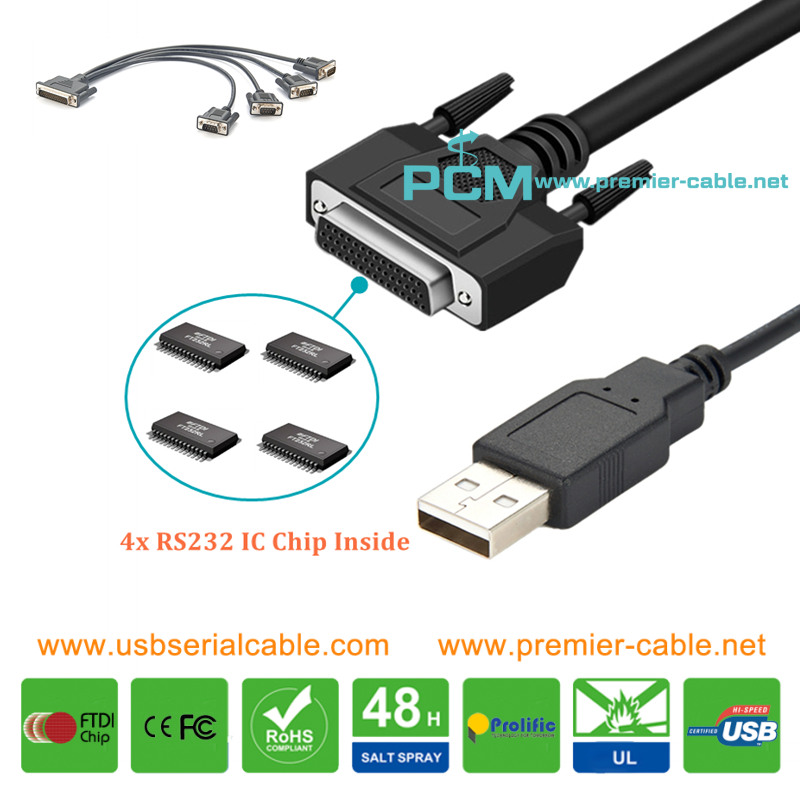 DB44 to USB RS232 MOXA Cable 4x FTDI Chip