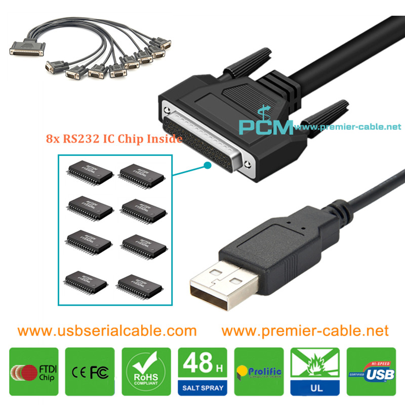 DB62 to USB RS232 Industrial Cable 8x IC Chip