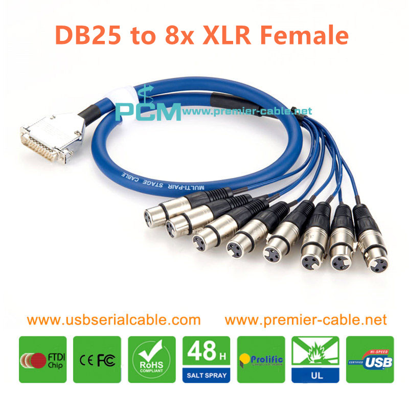 Tascam Pinout DB25 to 8x XLR Female Breakout Cable
