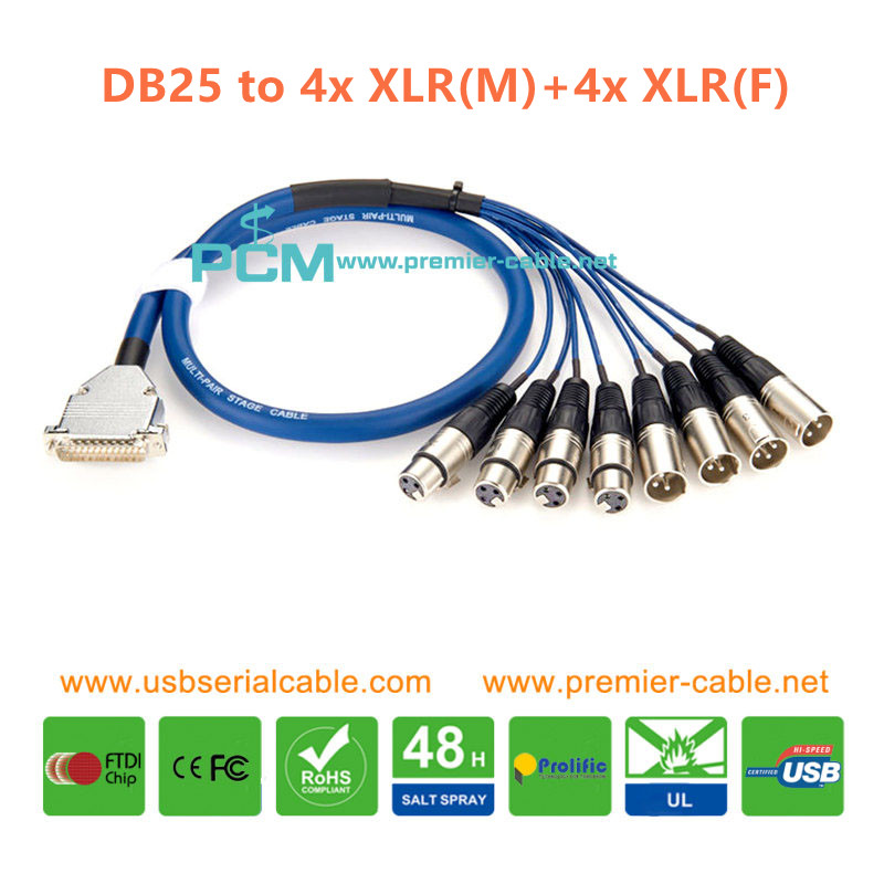 Tascam Pinout DB25 to 4 XLR Male+4 XLR Female Digital Cable