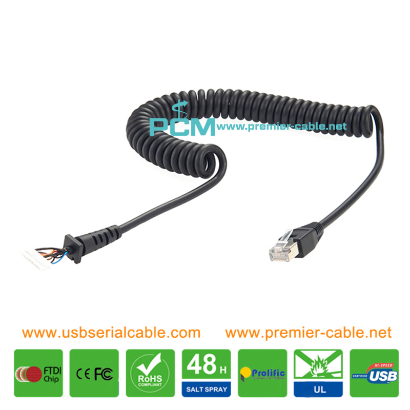 RJ45 to Molex JST Coiled Communication Ethernet Cable