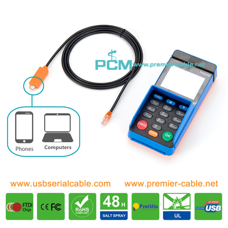 USB-C to RJ9 RJ11 4P4C Pin Pad Scanpad Keypad Cable