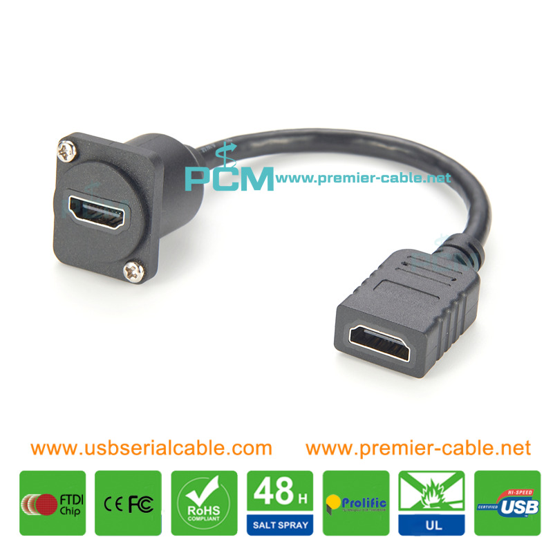 D Style HDMI 2.0 Female to Female Panel Mount Cable