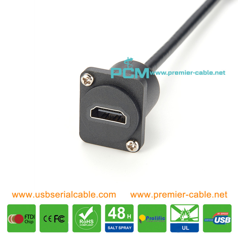 D Type HDMI Female to Female Screwing Flush Mount Cable