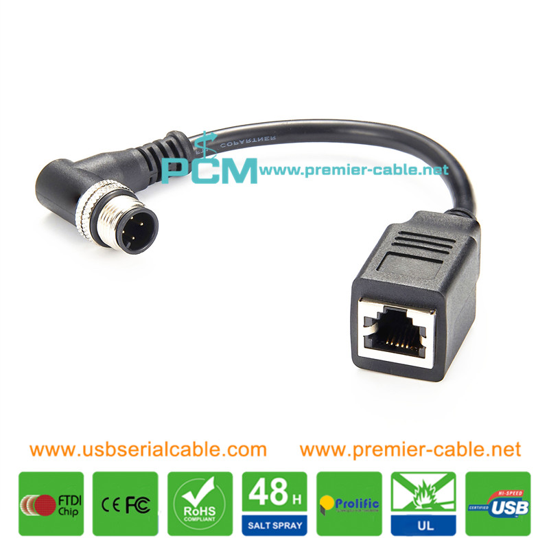 Angle M12 D-Coded Plug to RJ12 Socket Cable