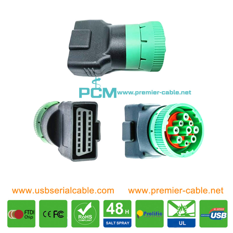 OBD-II J1962 to J1939 9-Pin Diagnostic Adapter