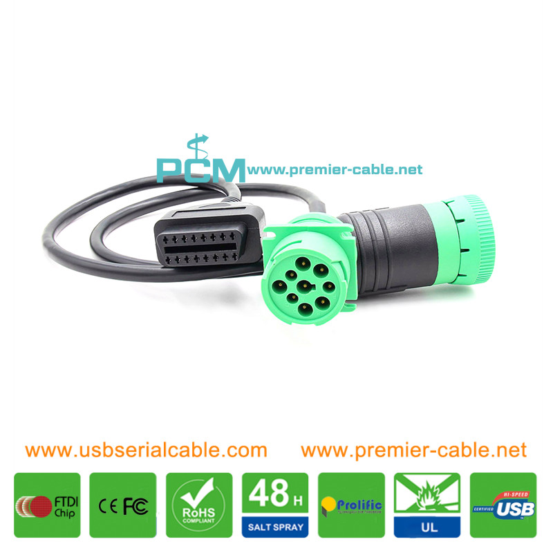 J1939 9 Pin to OBD2 16 Pin Truck Diesel Y Cable