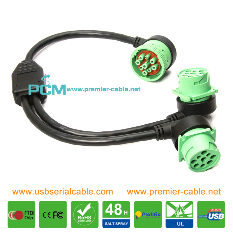 J1939 Type II Green 9Pin Network Y-Split ELD Cable