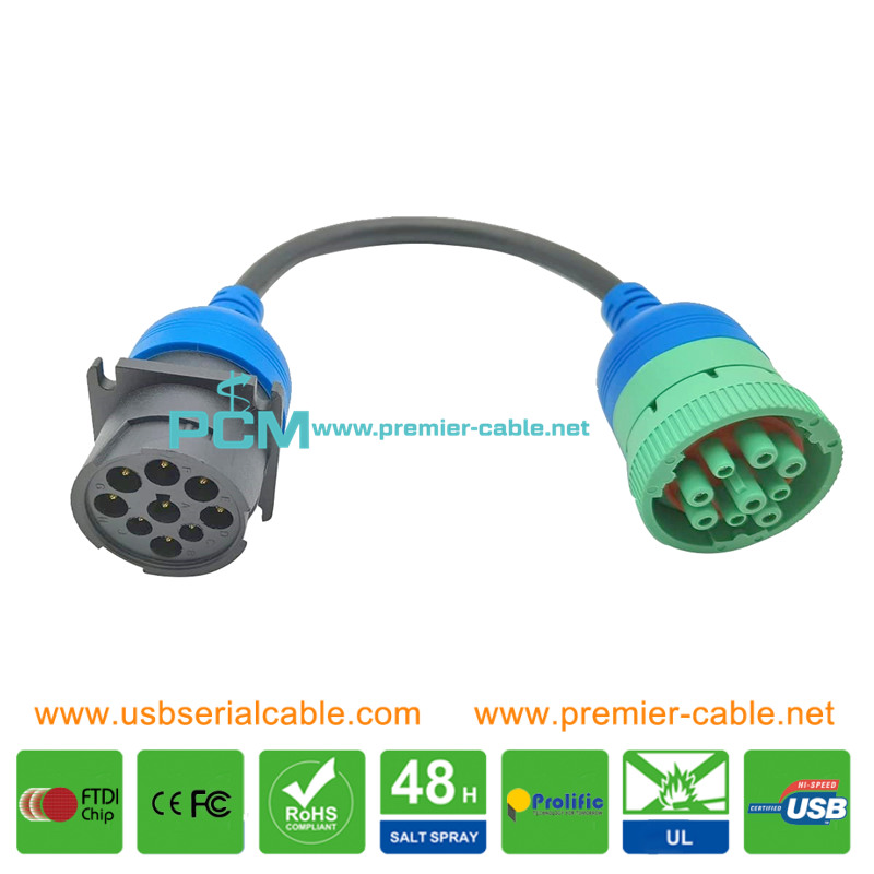 Crossover J1939 Green 9Pin to Black 9Pin CAN Cable Crossover J1939 Green 9Pin to Black 9Pin CAN Cable