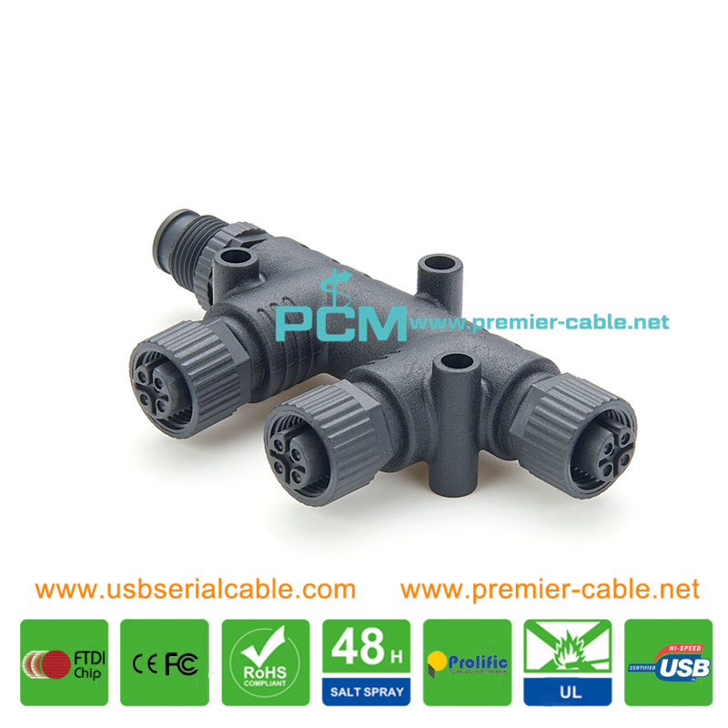 M12 NMEA2000 CANbus 2 Way Backbone Tee Connector