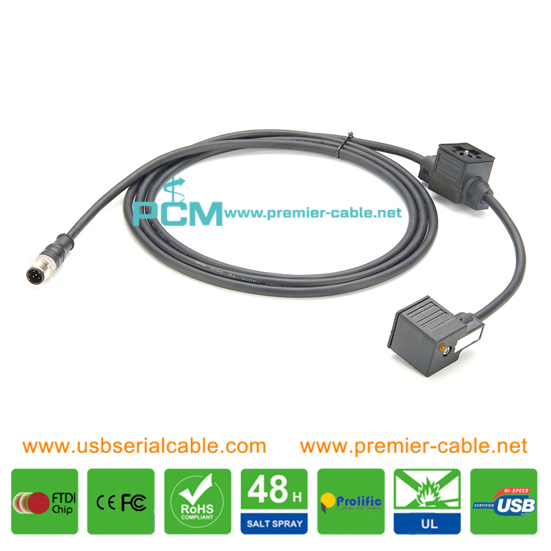 M12 Double Solenoid Valve Industrial Sensor Cable