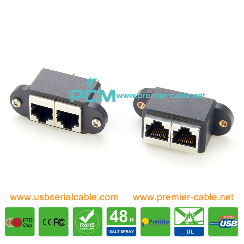 CAT6 RJ45 Dual Female Feed Thru Panel Socket