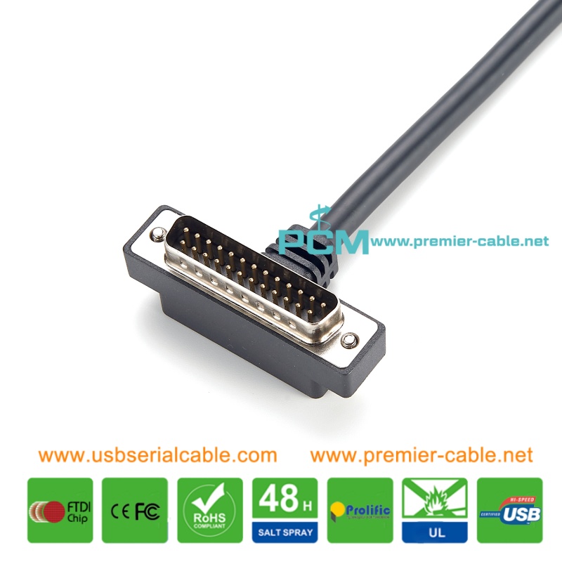 Angle RS232 DB25 Male Serial Cable