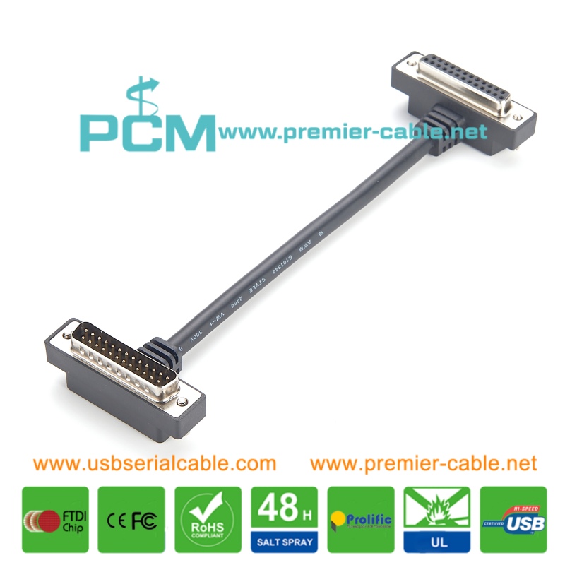 Angle DB25 Male to Female Serial Extension Cable