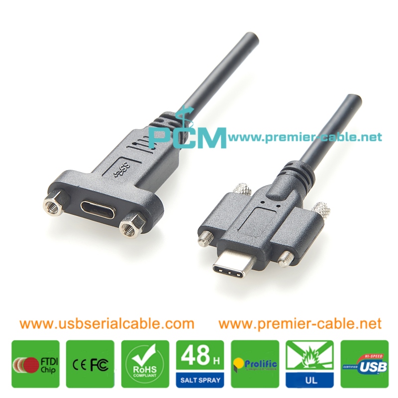 Slim Size USB3.1 Type C Male to Femle M3 Screw Locking Panel Mount Extension Cable