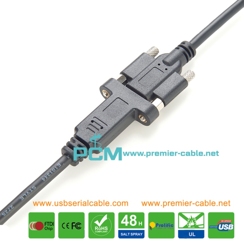 Industry Machine Equipment USB Type C Extension Cable Panel Mount Locking Screw