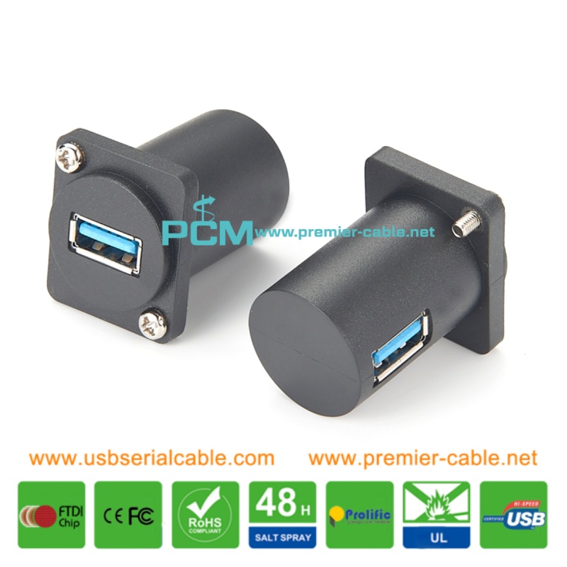 D Type USB3.0 Type A Female Socket 90 Degree Angle Pass Through Panel Mount Adapter