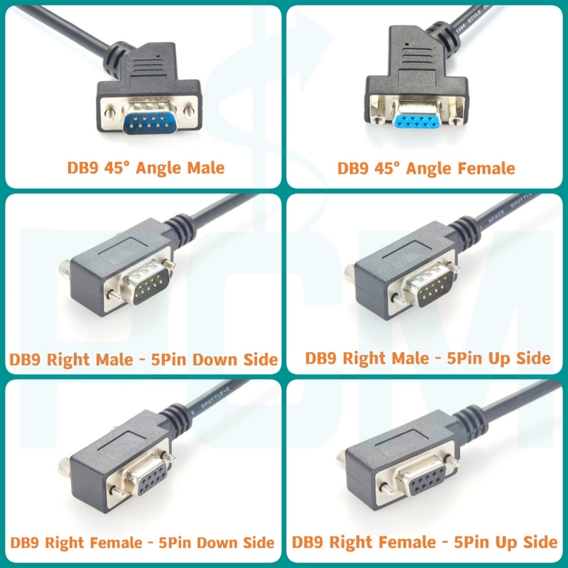 Null Modem DB9 Slim Fit Up Down Left Right Angle Serial Cable