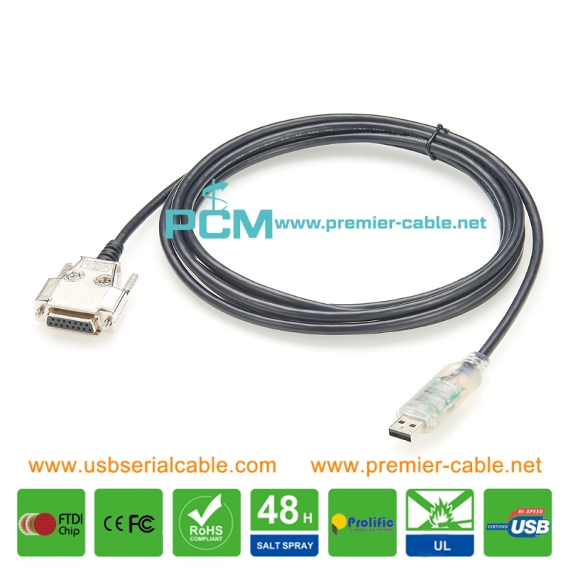 USB FTDI to DB15 RS422 RS485 Serial Cable