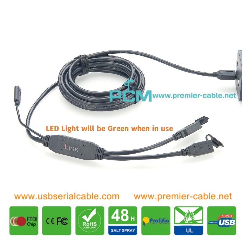 2-Port USB3.0 Type A High-Speed Active Extension Cable
