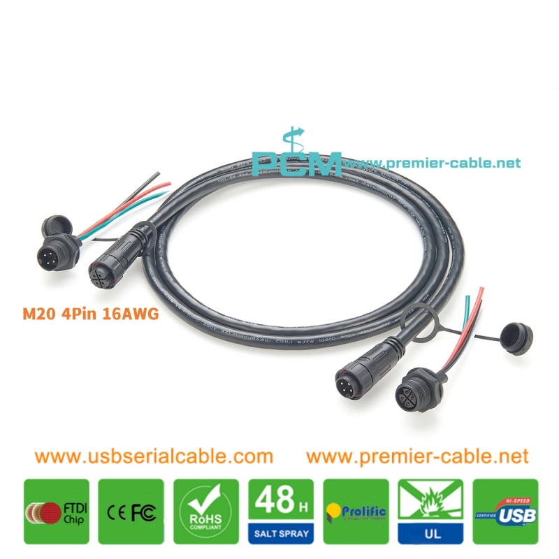Waterproof M20 4Pin LED Driver Control Power Cable
