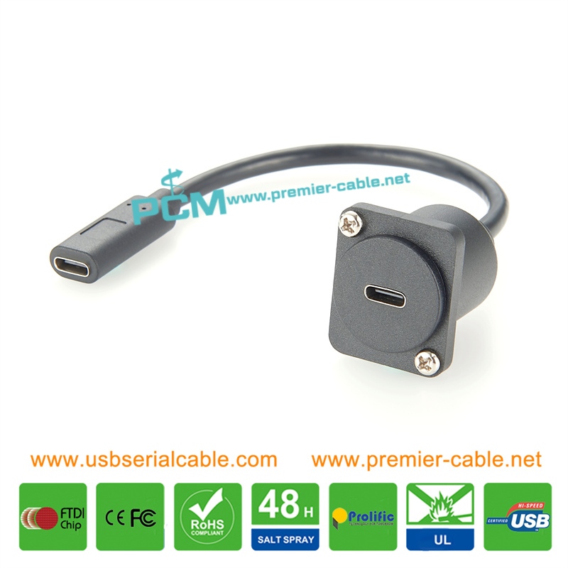 D Type USB3.1 Type C Female to Female Rack Panel Mount Cable