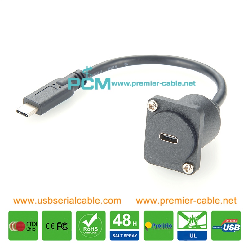 D Series USB3.1 Type C Female to Male Feed Thru XLR Panel Mount Cable