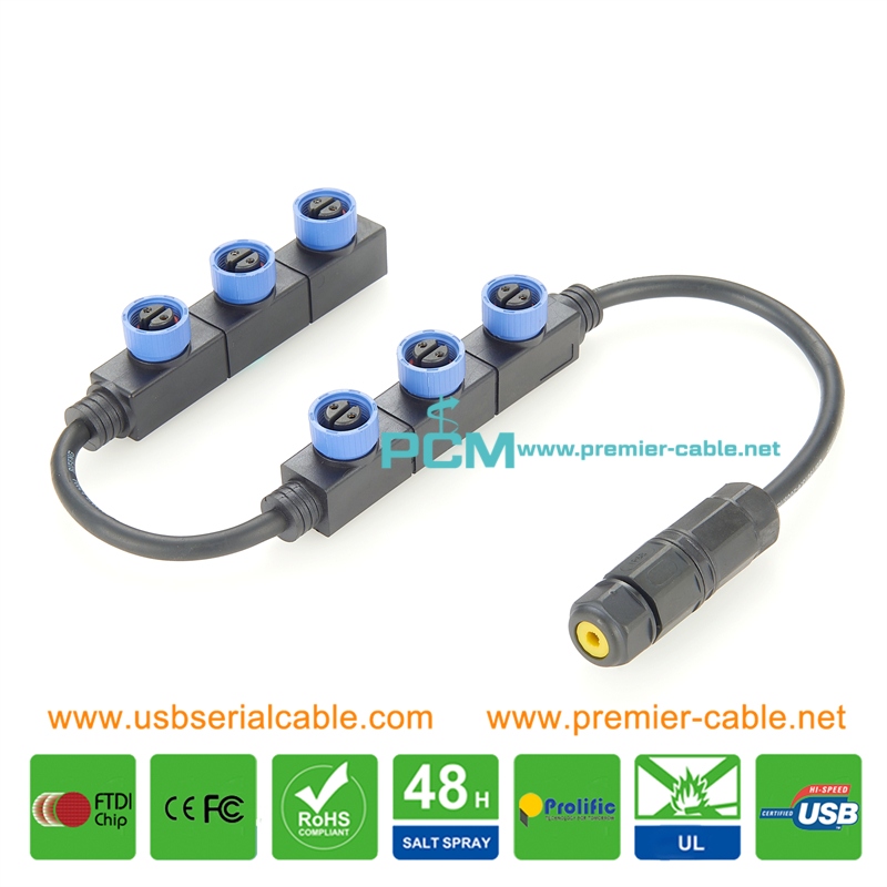 IP67 M15 F-Type 6 Port Outdoor Street Lamp Module Cable