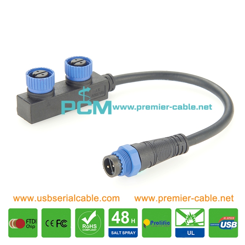 IP68 Outdoor Electrical Splitter M15 2 Ports Connector