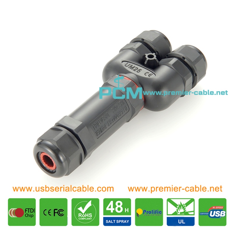 IP68 3 Way Electrical LED Light Power Y Connector