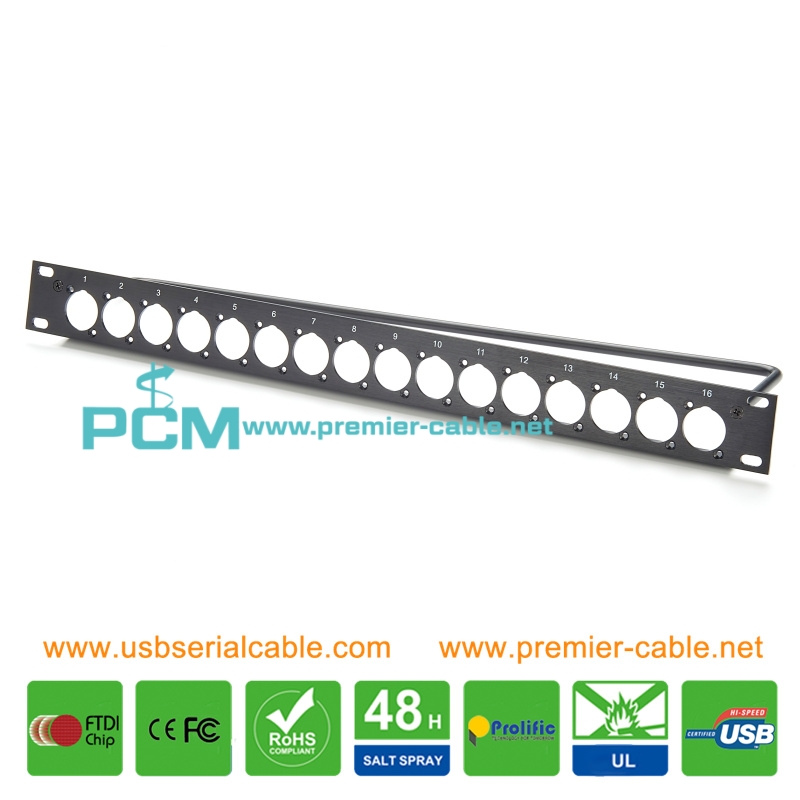 16 Ports Rack Panel for XLR D Type Feedtru Adapter