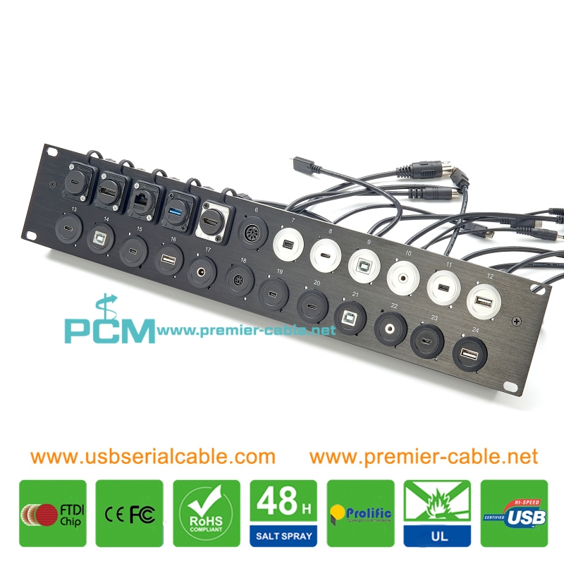 Rack mount panel for 16 24 Ports XLR format connector 