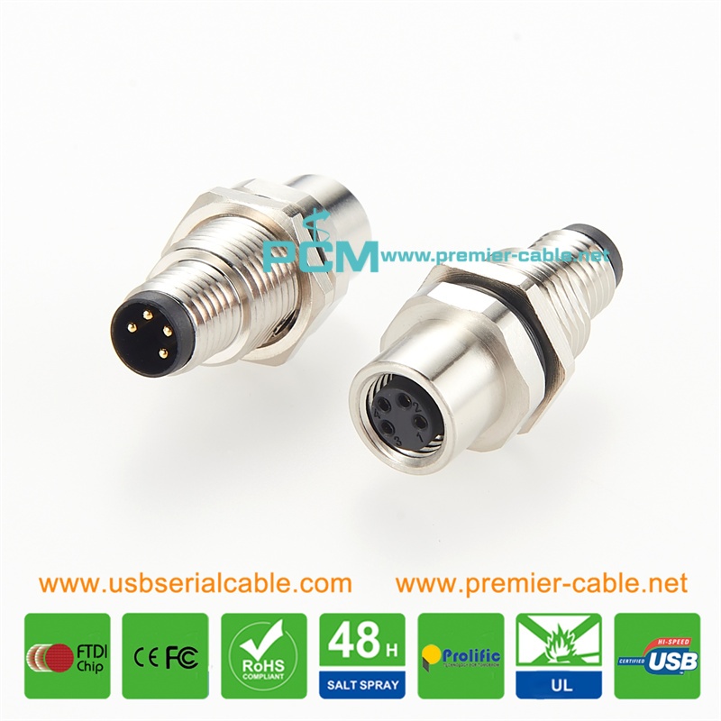 M8 4 Pin Bulkhead Feed-Thru Back Mount Connector M8 4 Pin Bulkhead Feed-Thru Back Mount Connector