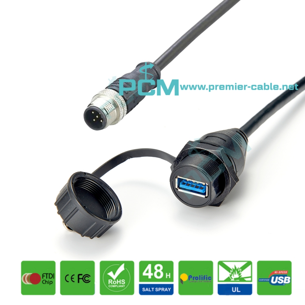 M12 B-Code 5Pin Male to USB3.0 Waterproof IP67 Cable for Industrial Control Cabinet Panel M12 B-Code 5Pin Male to USB3.0 Waterproof IP67 Cable for Industrial Control Cabinet Panel